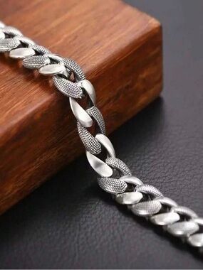 Textured and Polished Silver Link Bracelet